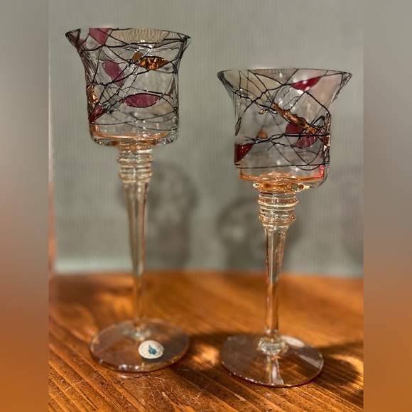 VTG Partylite Mosaic Calypso Stemmed Votive Glass Tealight Holders Set Of 2 - Picture 1 of 15